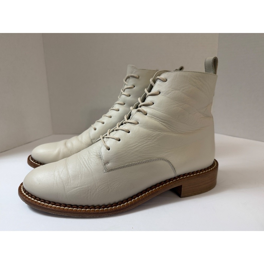 Vince Off White Leather Lace Up Side Zip Ankle Boots Made Italy Womens 9.5 9.5M